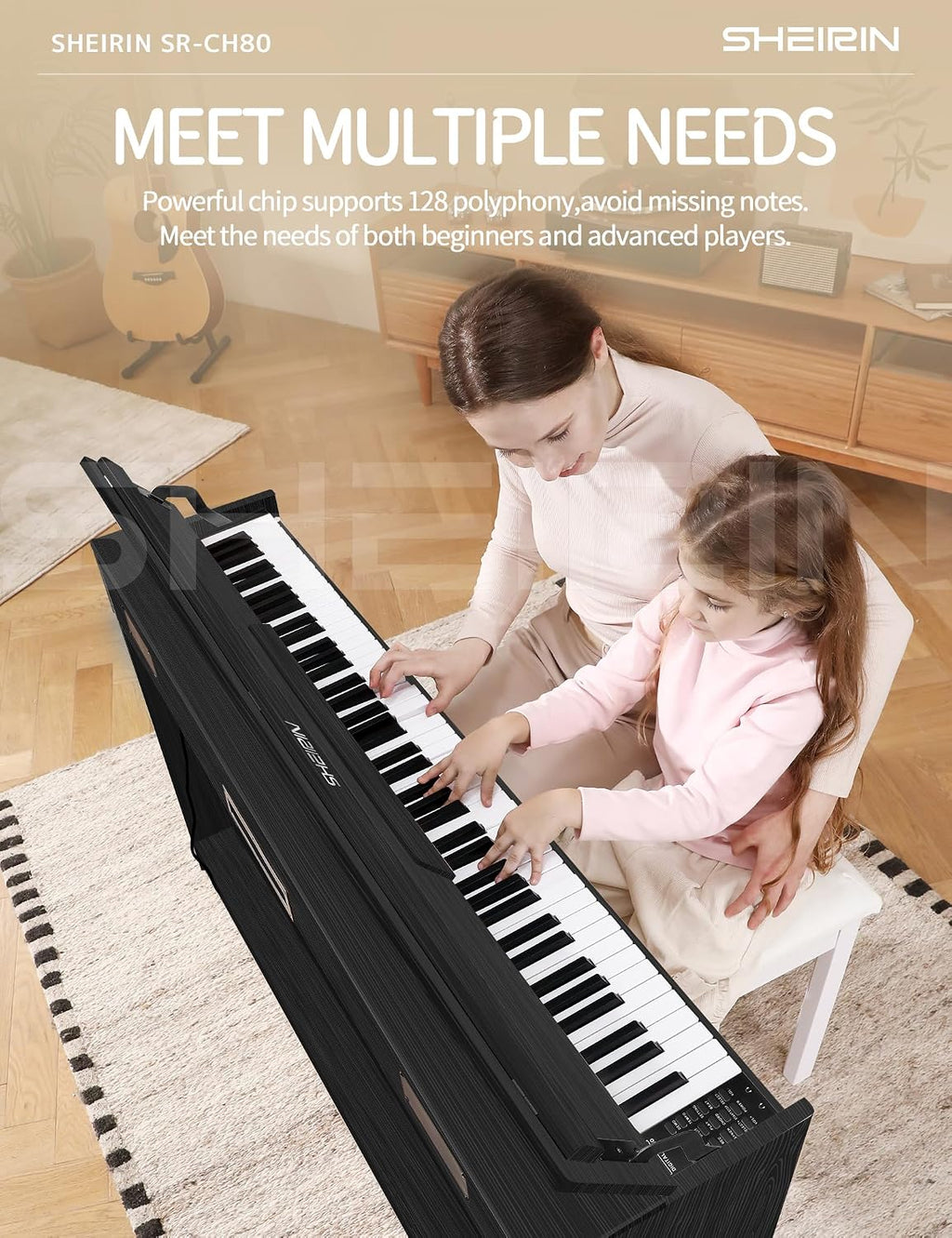 Digital Piano 88 Key Weighted Stand Cover Hammer Action Upright Acoustic Electric Keyboard Pedal Full Size Home Musical Beginners Adults Instrument Self Playing MIDI SR-CH80(black)