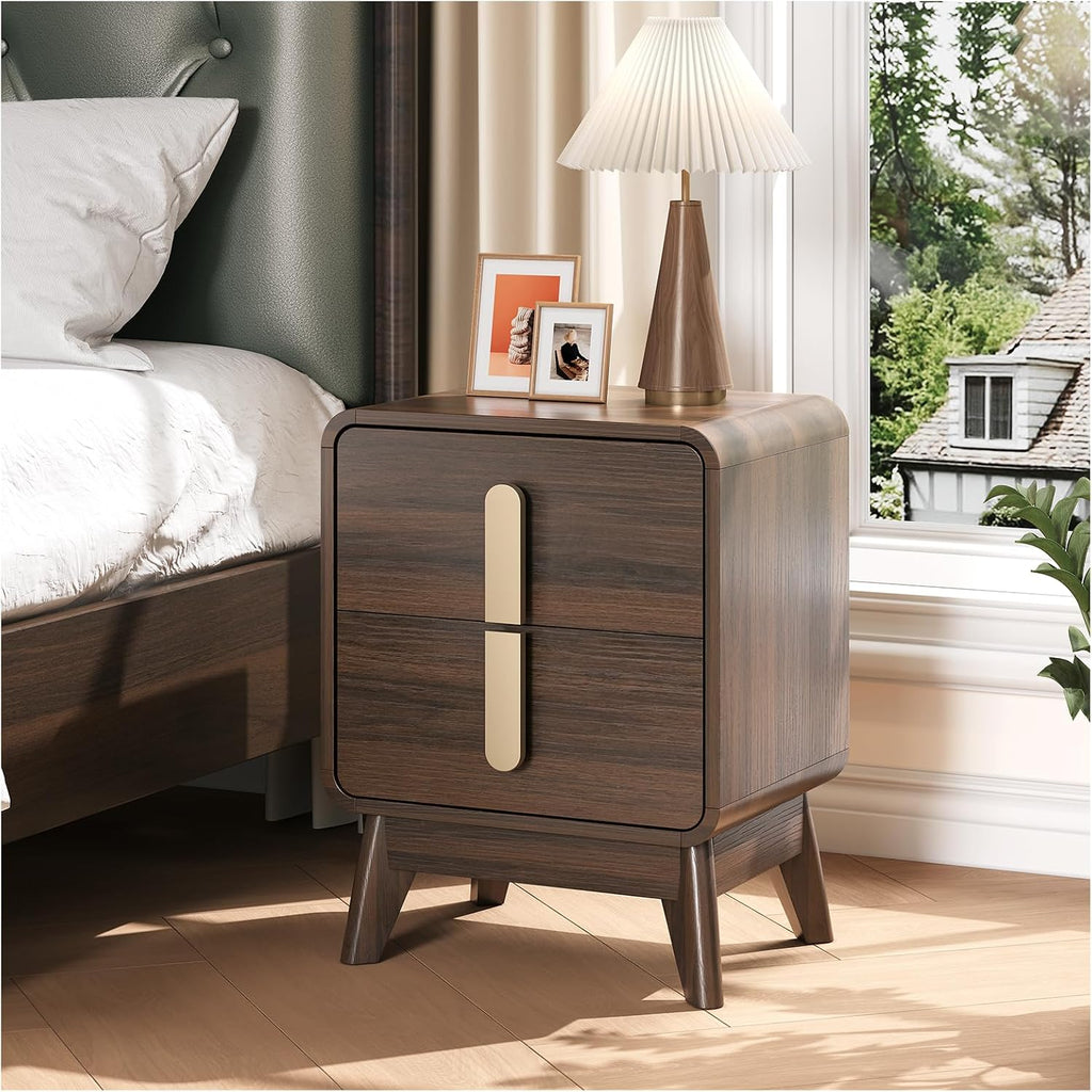 JOINICE, Nightstands Set of 2, Mid Century Modern Nightstand with Drawers, Bedside Tables with Solid Wood Legs, End Side Tables for Bedroom, Small Space,Walnut