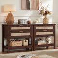 LEYAOYAO 31.5' Wide Rattan Night Stand, Large Boho Nightstand, Bedside Table with Storage, Tall Bed Side End Tables, Chest of Drawers for Bedroom, Living Room, Hallway（Walnut,2 Drawers,2）