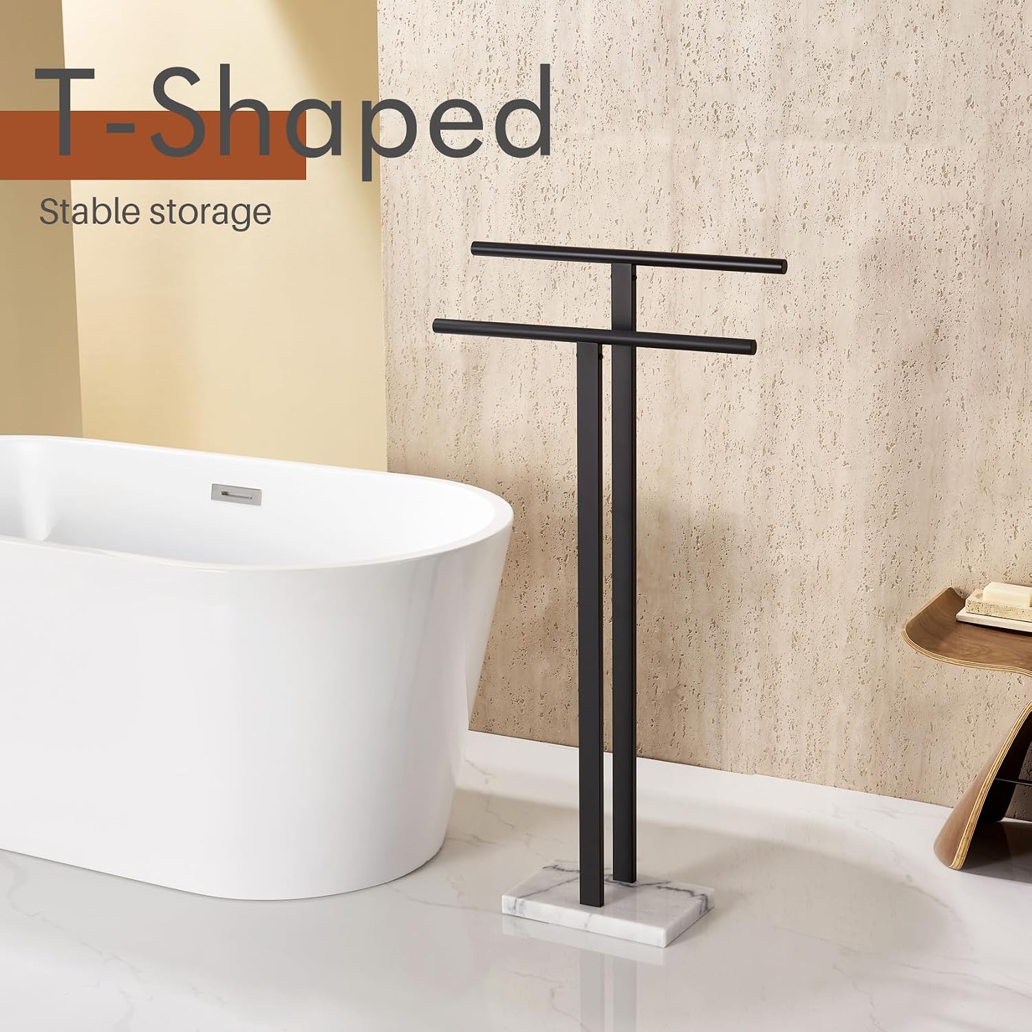 KOKOSIRI 24 Inch Bath Towel Bar Bathroom Towel Rack Free Standing Towel Racks for 2-Tier Towel Holder with Heavy Marble Base Matte Black B5009BK-L24+THS0005-BK
