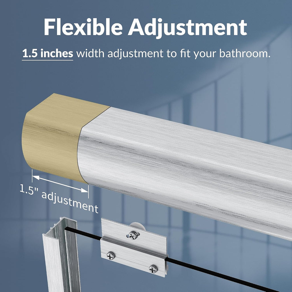 SUNNY SHOWER Semi-Frameless Shower Doors 1/4' (6mm) Glass Sliding Shower Enclosure 54' W x 72' H Shower Glass Door Brushed Nickel Finish