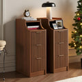 7.9' Narrow Nightstand Set of 2,23.6' Tall Fluted Bedside Table Set of 2, Slim Side End Table with 3 Drawers, Wooden Bedside Table, Mid Century Modern Night Stand for Bedroom Livingroom Sofa Office