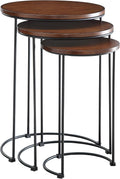 Carolina Chair & Table Astra Round Nesting 3-Piece Tables Set - Modern Powder Coated Black Metal Frames with Stained Wood Tops - Space Saving Accent Furniture for Living Room, Bedroom (Chestnut/Black)