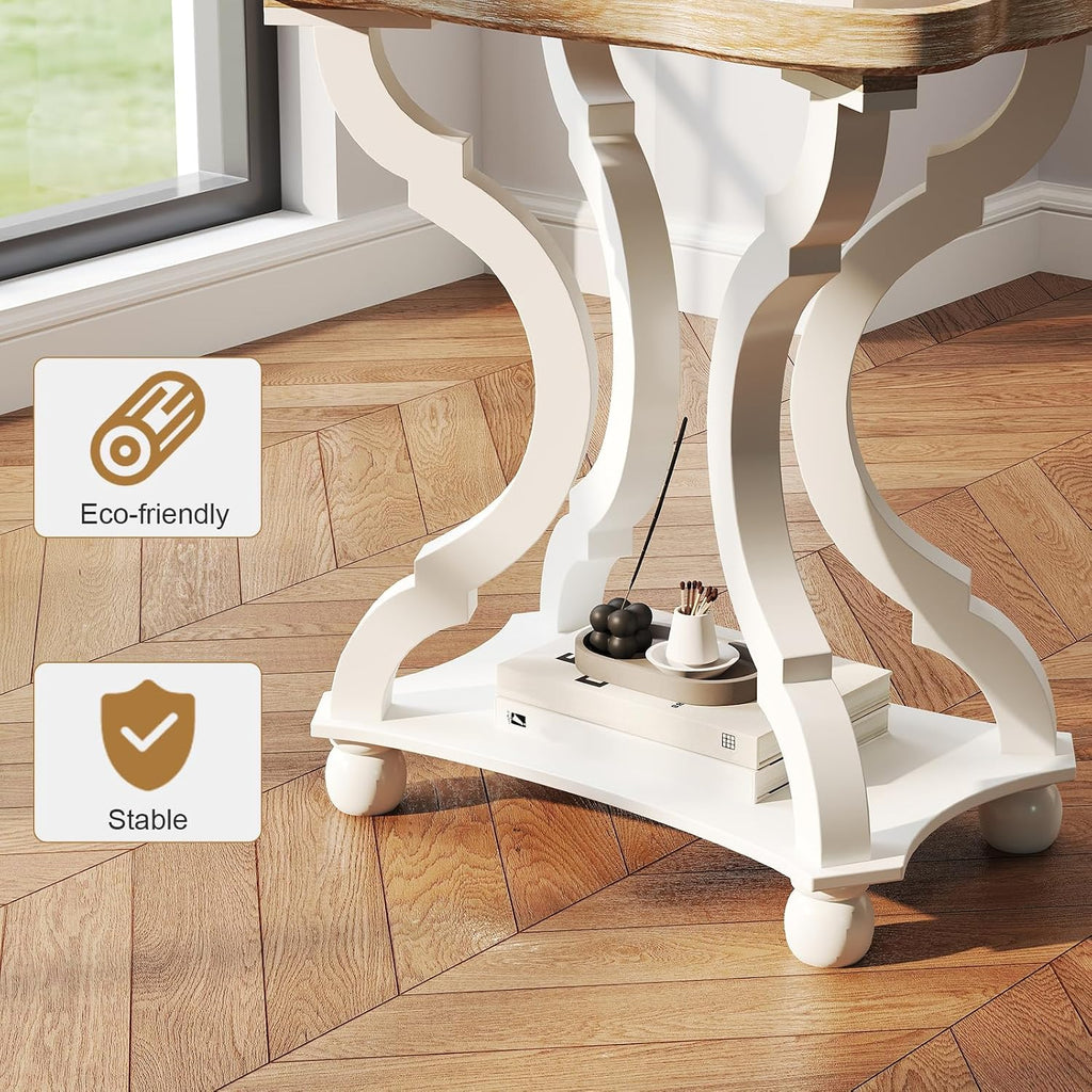 kinbor Farmhouse Side Table - Set of 2 Rustic End Table with an Open Shelf & Raised Edge, Accent Table with Solid Wood Legs - Perfect for Living Room, Bedroom, Entryway, White