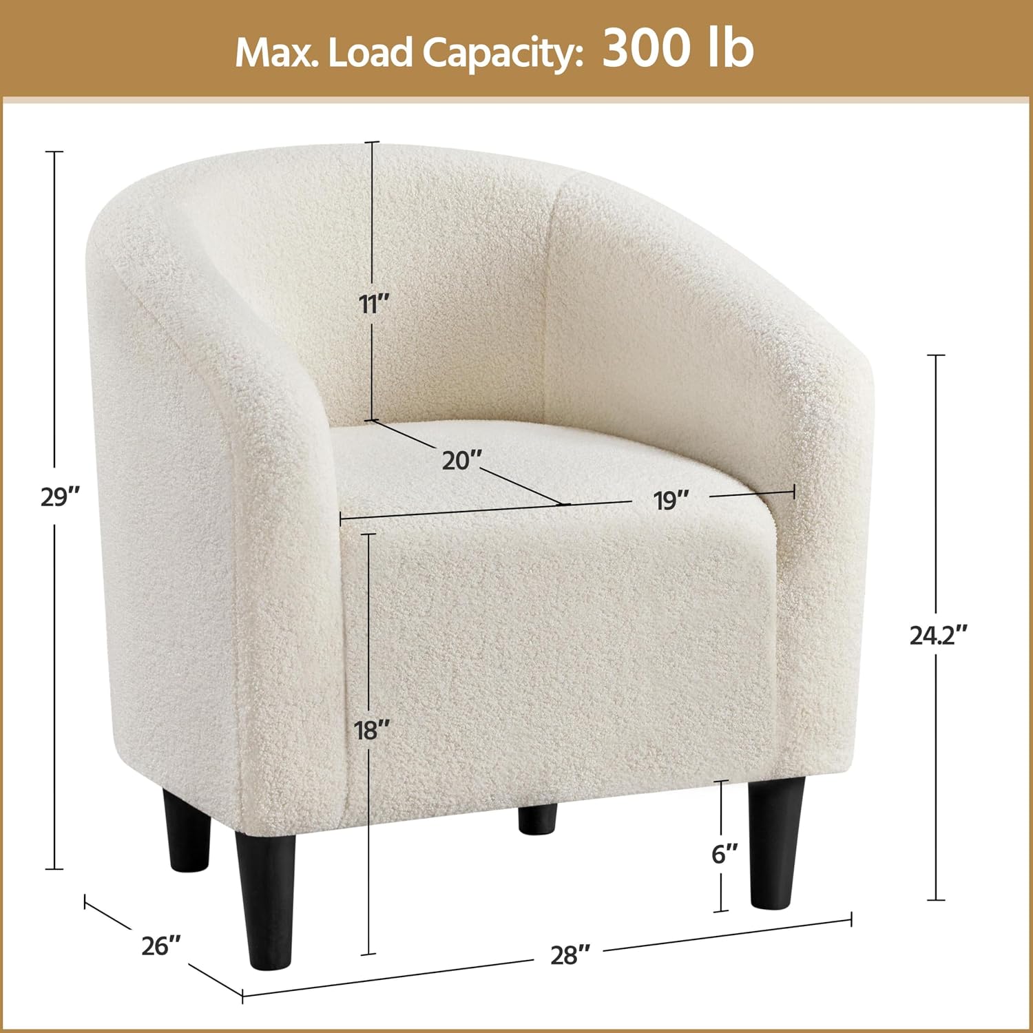 Yaheetech Barrel Chairs, Furry Accent Chairs with Soft Padded Armrest for Living Room Bedroom Waiting Room Office, Set of 2, Ivory