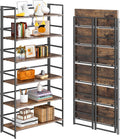 4NM No Assembly 6 Tier Collapsible Book Shelves, 61.8' H x 23.6' W Folding Bookshelf Bookcase Open Industrial Foldable Shelf for Bedroom, Living Room, Home Office - Rustic Brown Black