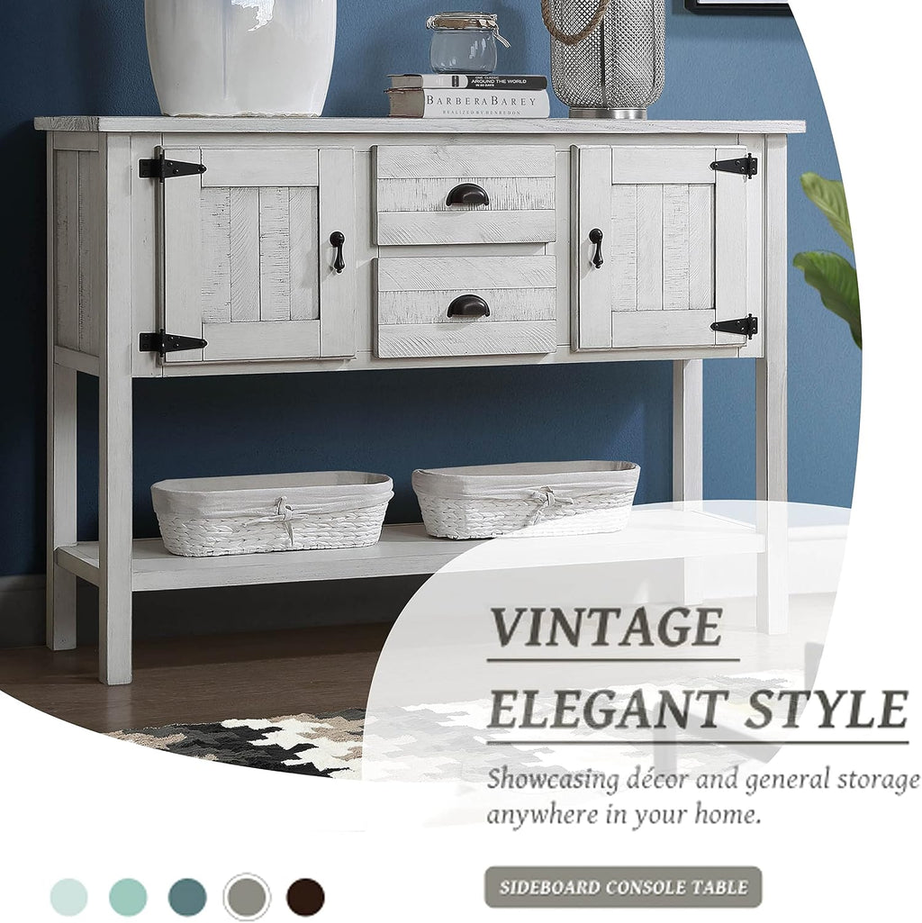 48' Console Table with 2 Drawers and Cabinets,Retro Style Storage Sideboard W/Bottom Shelf,for Entryway,Hallway,Living Room,Easy Assembly,Antique White