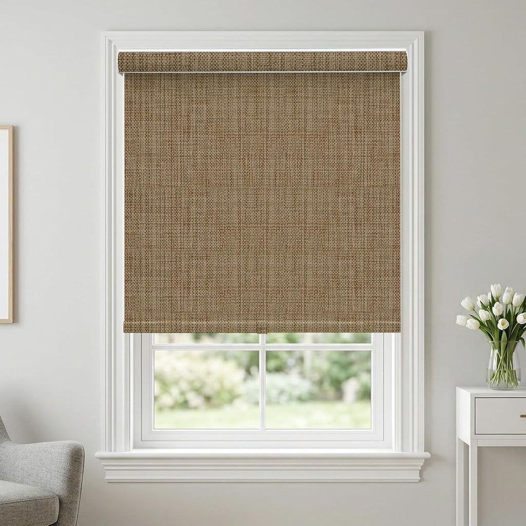 Blackout Roller Shades, Free-Stop Window Blinds with Valance, Room Darkening Thermal Insulated UV Protection Fabric for Home Office,Gold 01