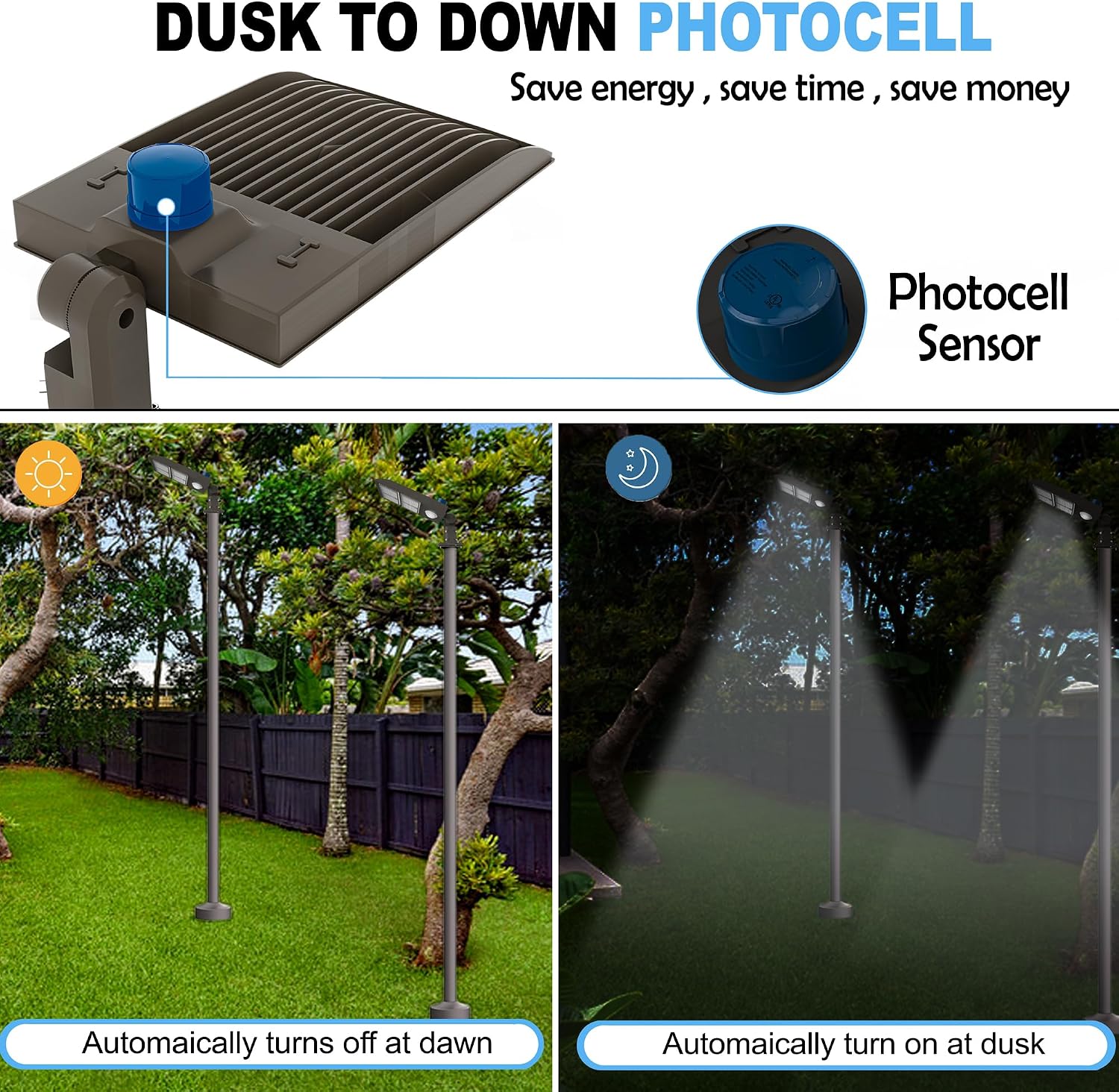 LEDMyplace Pole Lights 300W LED Parking Lot Light with Dusk to Dawn Motion Sensor Outdoor Lights, 42000LM, 5700K, Waterproof Commercial Steet & Area Lighting for Sports, Stadium
