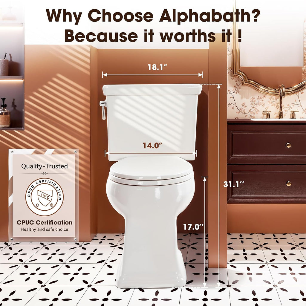 17' Comfort Height Toilet with Soft Close Seat, Two piece Toilets for Bathroom, Nano Self-Cleaning Glaze, 1.27 GPF Powerful Single Flush, Easy to Clean & Install, ADA Height, 12' Rough-In