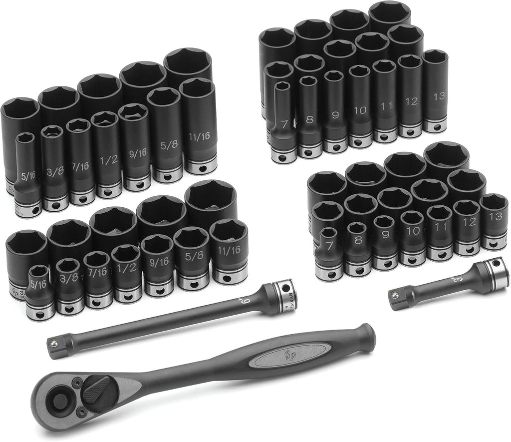 3/8'' Drive 6-Point Standard & Deep Length Socket Set (SAE & Metric)