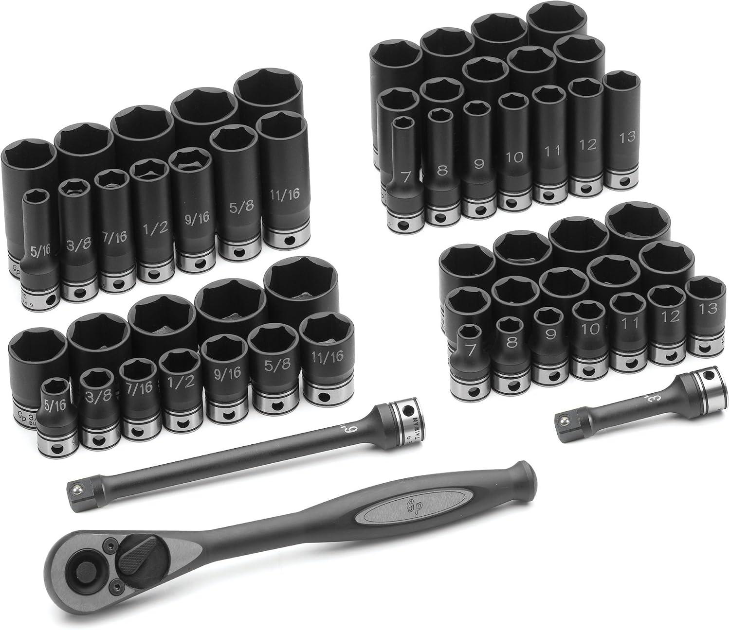 3/8'' Drive 6-Point Standard & Deep Length Socket Set (SAE & Metric)
