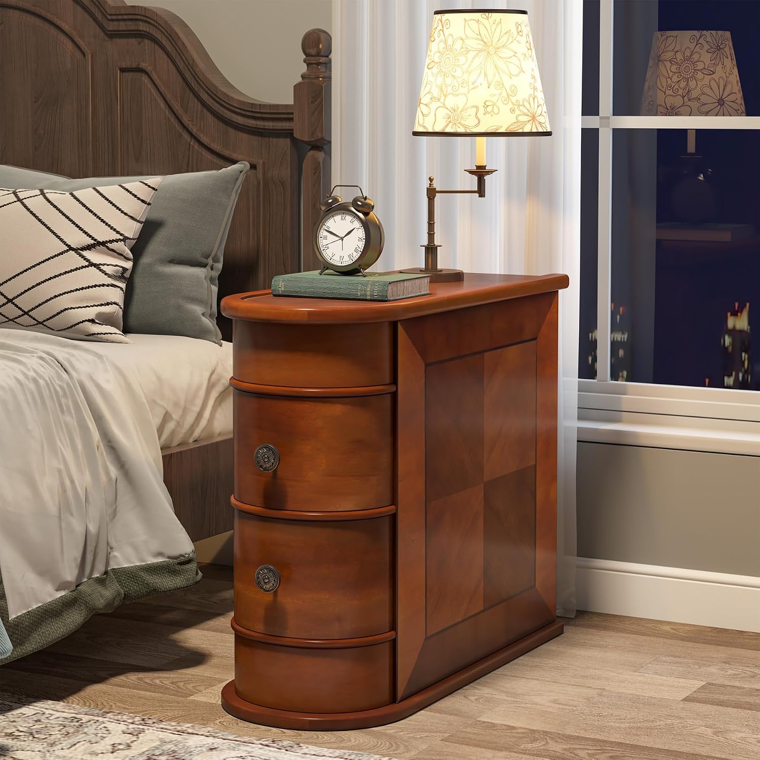 Tribesigns Wood End Table Set of 2, Narrow Solid Side Table 2-Drawer Slim Chair Side Table, No Assembly Required, Finished Back