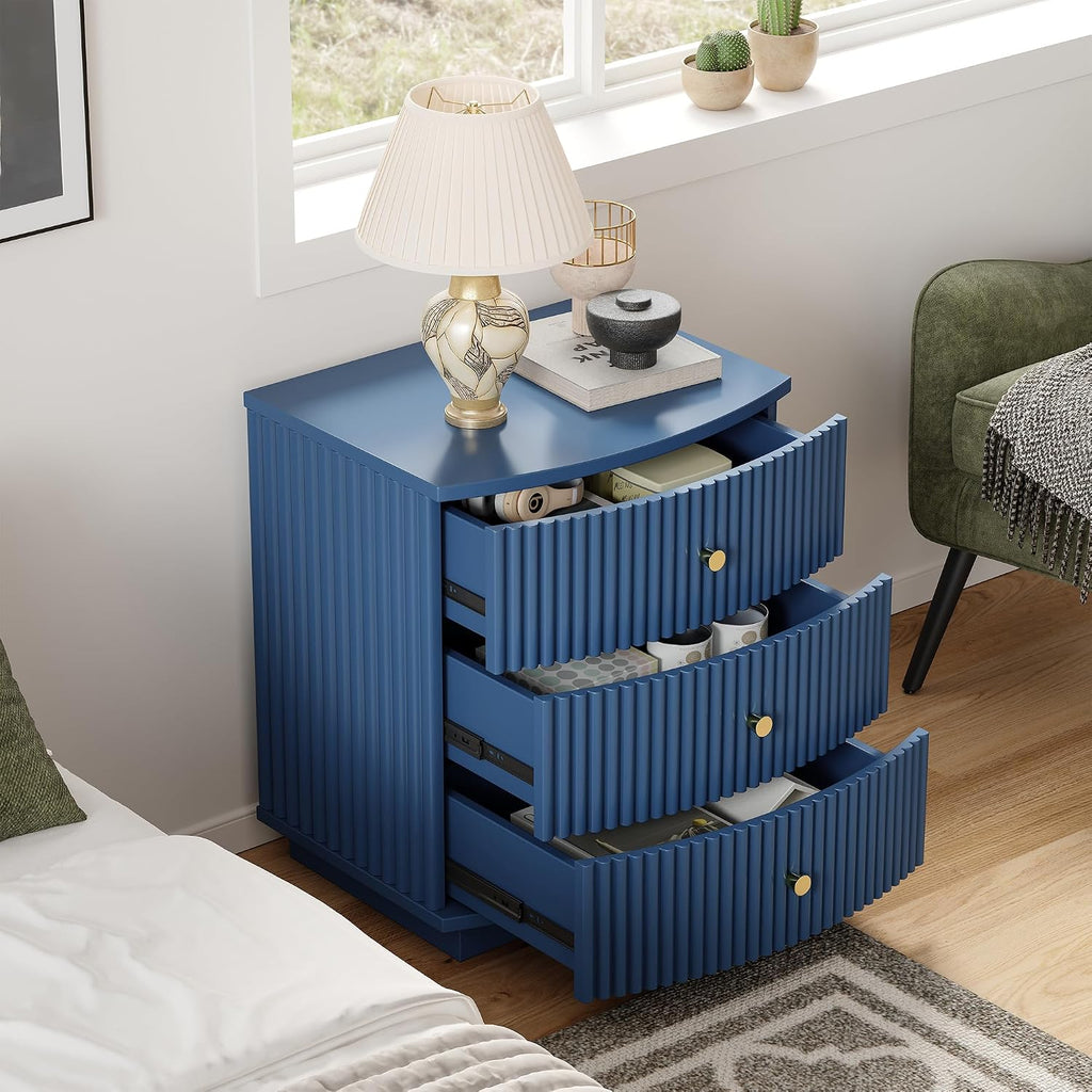 Dresser for Bedroom,6-Drawer Dresser, Mondern Wide Chest of Drawers with Fluted & Curved Design, Large Storage Chest for Bedroom, End Table for Living Rooms, （Blue*2）