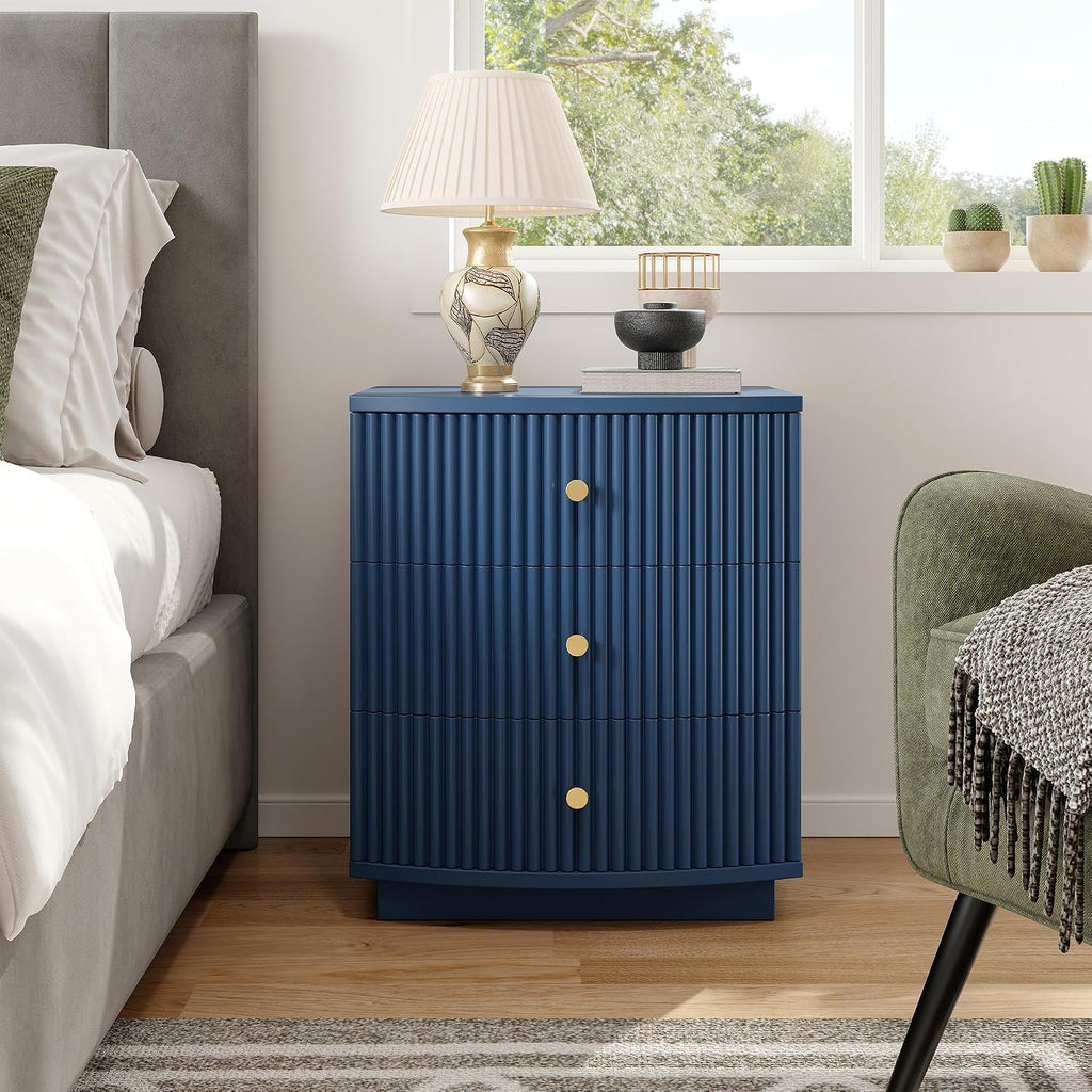 Dresser for Bedroom,6-Drawer Dresser, Mondern Wide Chest of Drawers with Fluted & Curved Design, Large Storage Chest for Bedroom, End Table for Living Rooms, （Blue*2）