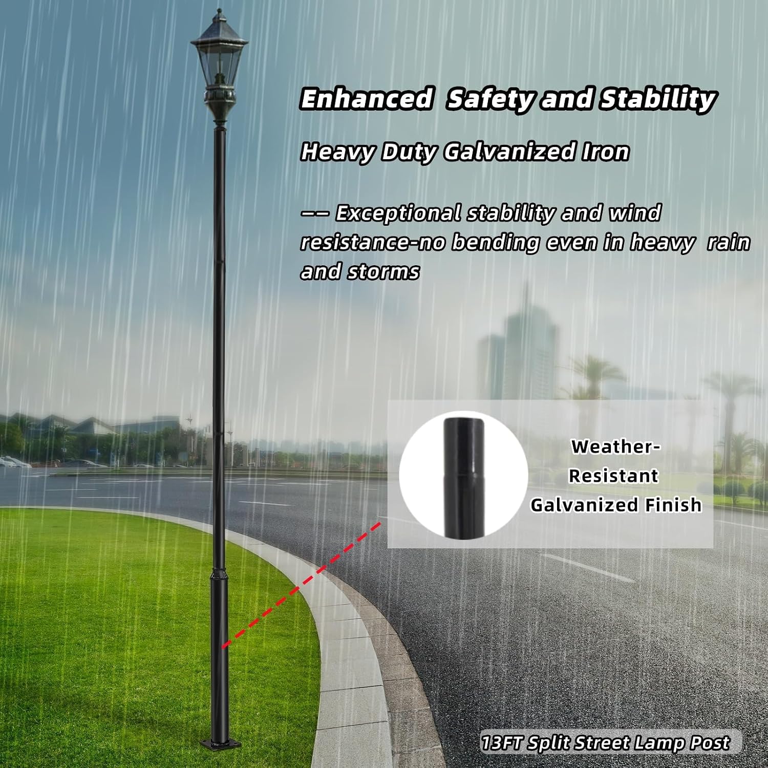 Street Light Pole 13ft Tall, Galvanized Split Street Lamp Post for Outdoor Street Courtyard Parking Lot Lighting Post Fixtures with Mounting Ground Cage (13FT 114+76mm)