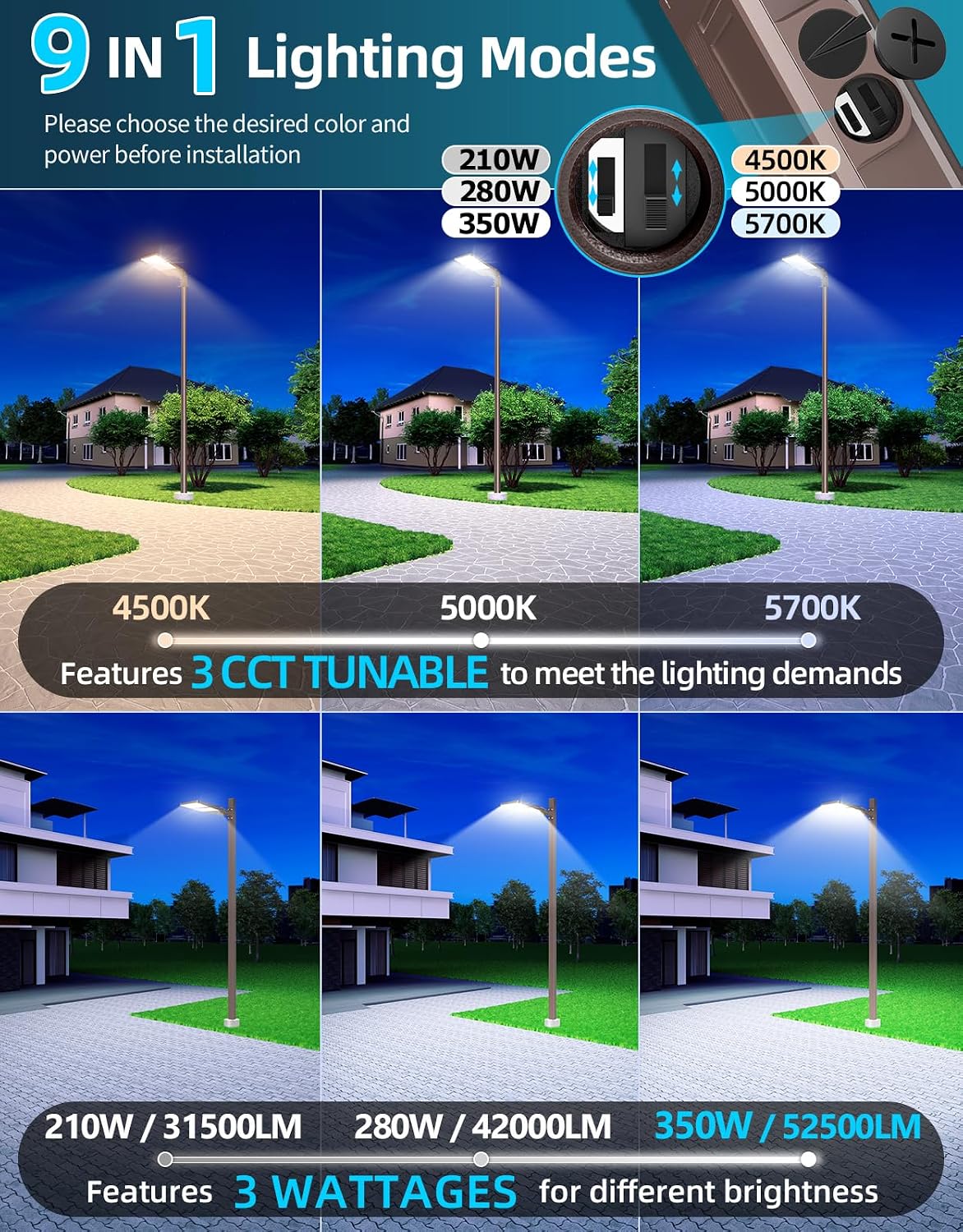 ADUB 12PCS LED Parking Lot Light 350W 280W 210W,LED Shoebox Light 5700K 5000K 4500K Arm&Slip Fit Mount,ETL Listed Outdoor Pole Light with Photocell,IP65 Commercial Street Area Flood Lighting