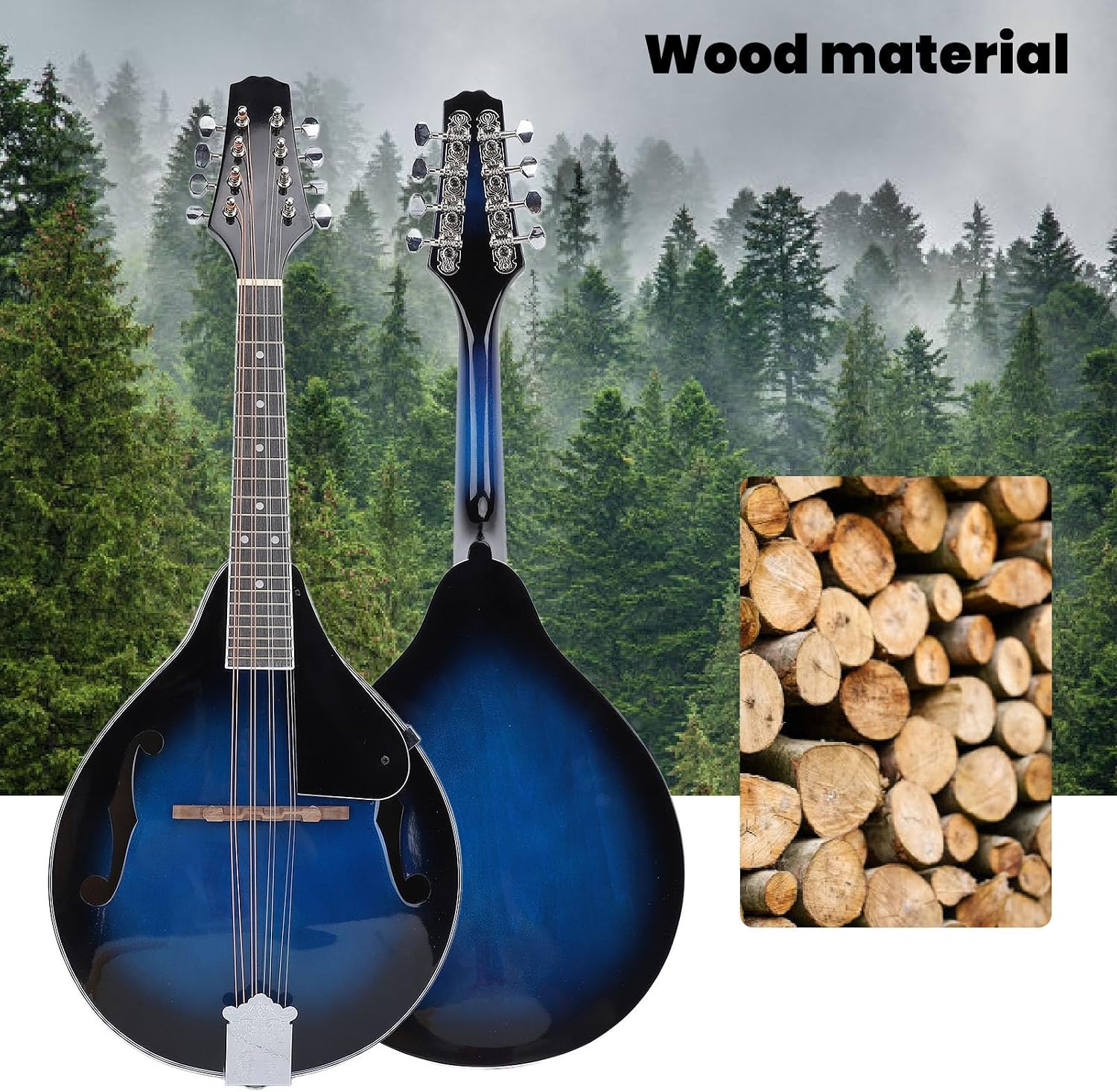 A Style Mandolin Instrument, 8-String Acoustic Mandolin With Tuner, Wooden Mandolins Musical Instrument for Adults Beginners, 8-String Mandolin for