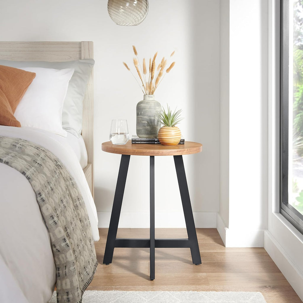Alaterre Furniture End Table Set - Set of 2 Round Side Tables with MDF Tops and Metal Frames - for Living Room, Bedroom, or Dorm Room (Walnut)