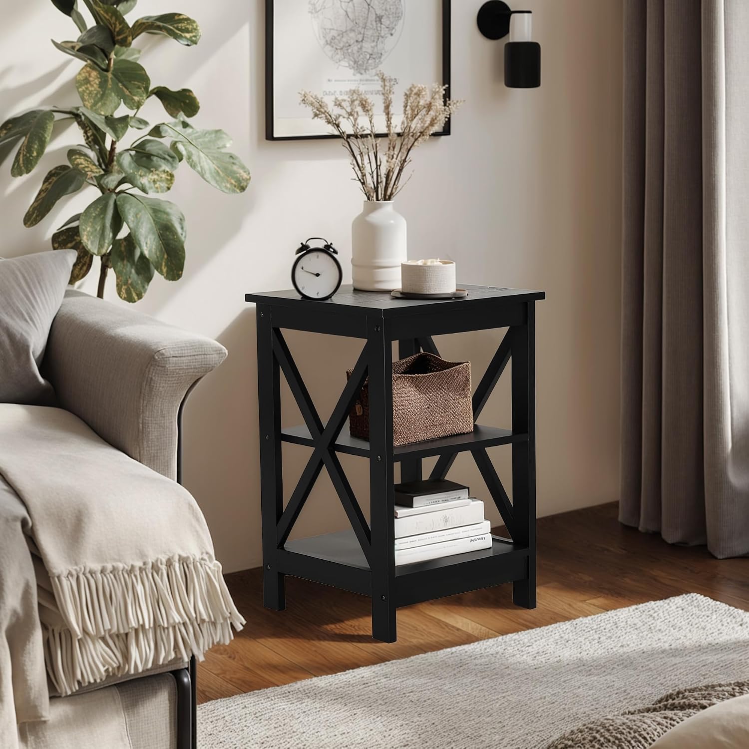 PHI VILLA Black End Table for Living Room Set of 2, Couch Side Tables/Nightstand/Bedside Table