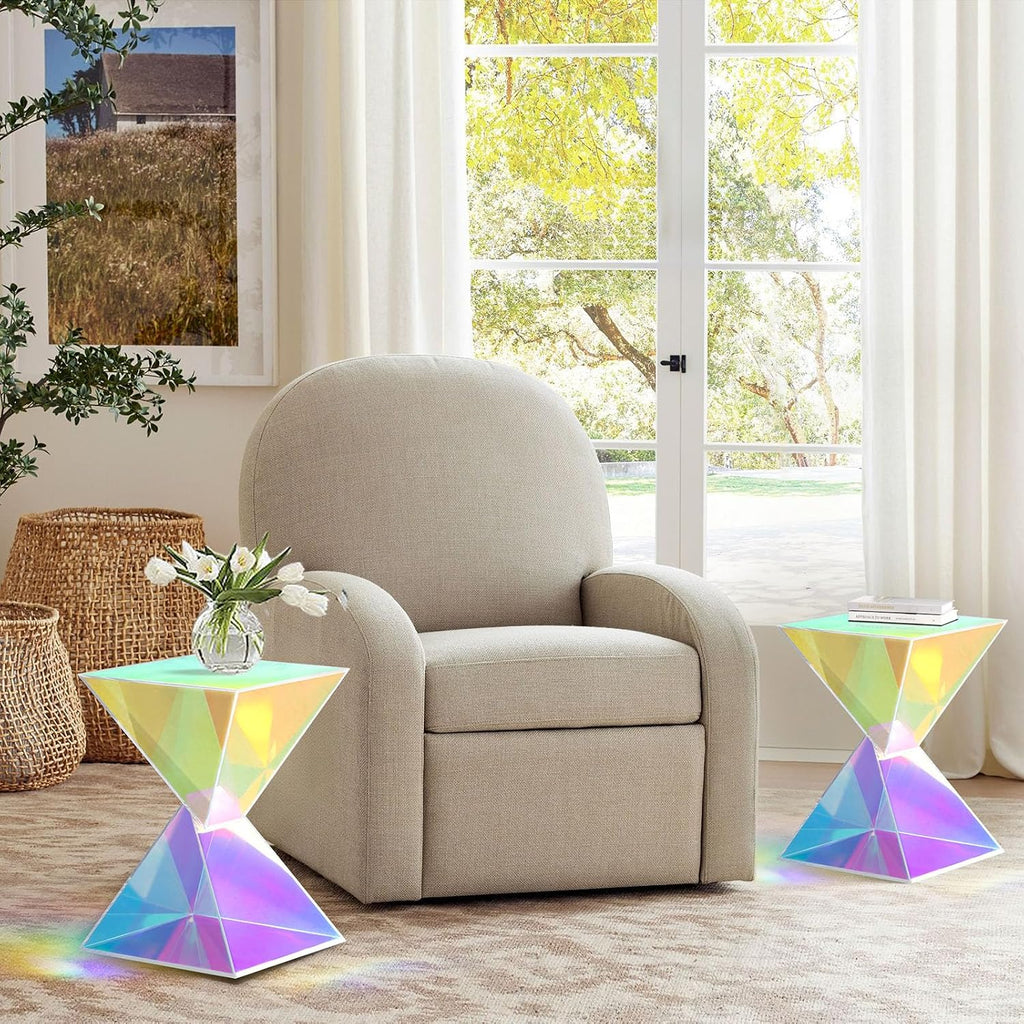 BECHAEO Iridescent Acrylic Side Table Set of 2, Small End Tables for Small Spaces, Modern Acrylic End Tables Living Room Nightstand with Irregular Design, Lightweight Farmhouse Outdoor Side Tables