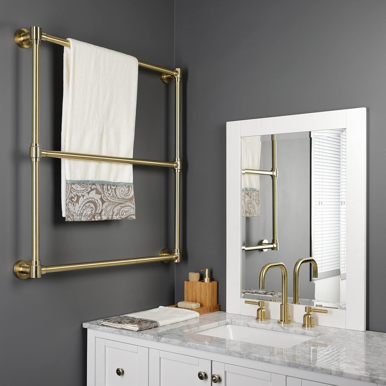Kingston Brass DTM323037 Gallant 30 x 32-Inch Wall Mount -Towel Rack, Brushed Brass