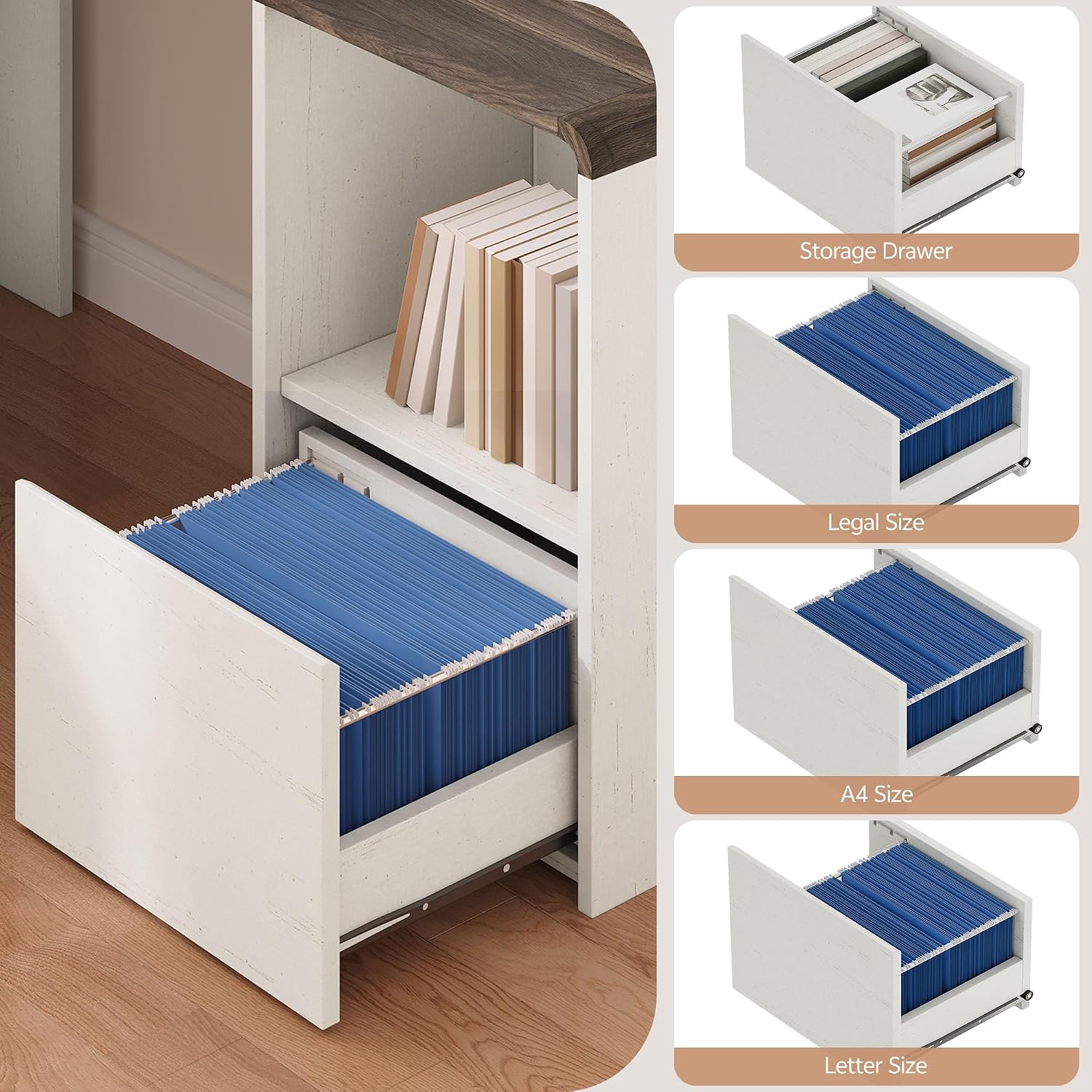 60' L Shaped Desk with File Drawer Modern Corner Computer Desk with Storage L Shape Home Office Desk Executive Desk with Power Outlets Storage Shelves File Cabinet for Working Writing White