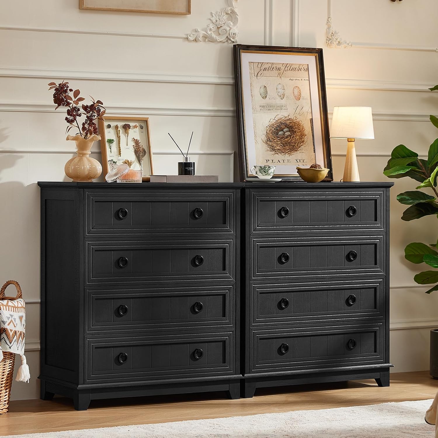 Joaxswe Farmhouse 4 Drawer Dresser for Bedroom Set of 2, 35' Tall Small Dressers & Chest of Drawers, Rustic Wood Dresser with Metal Handle, Storage Organizer Closet for Living Room, Hallway, Entryway