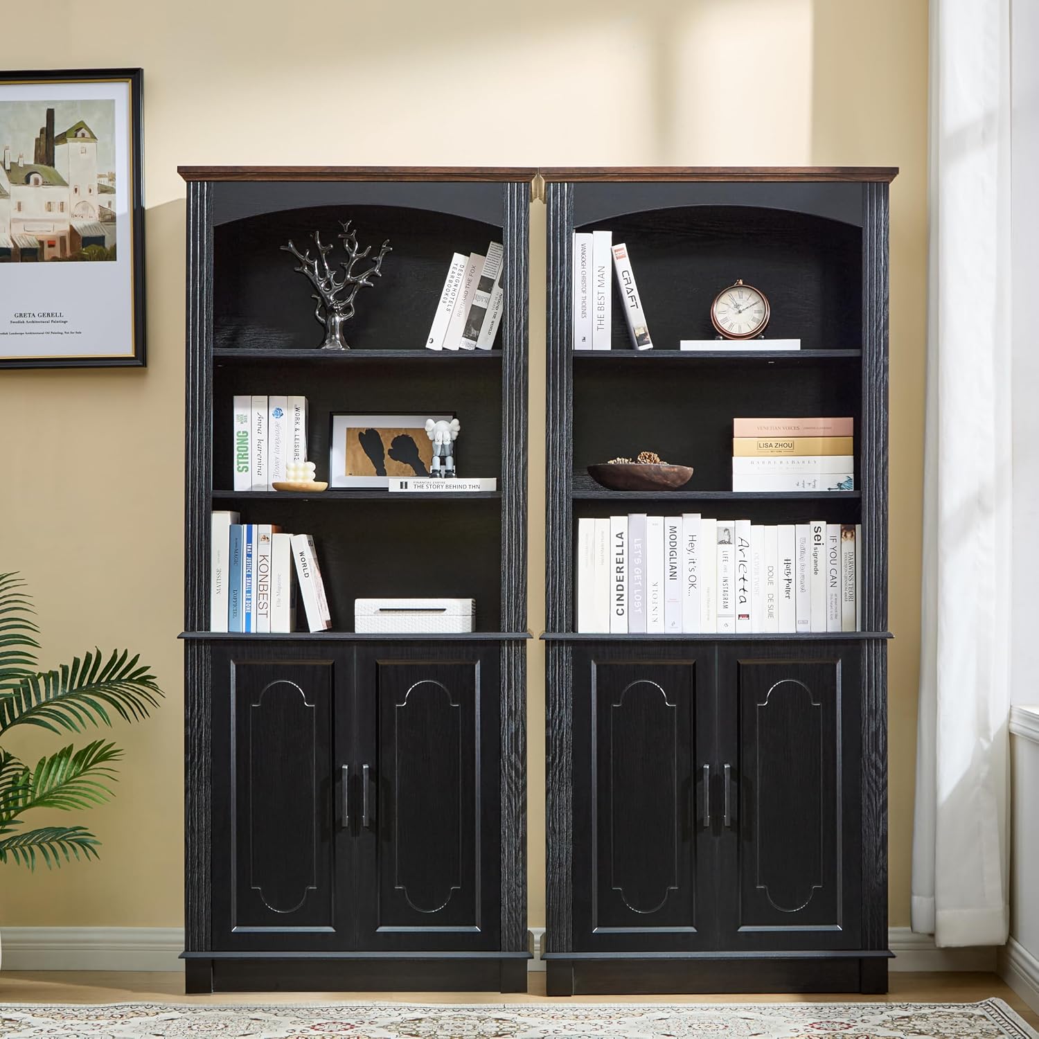 LIDYUK Black 5 Tier Book Shelf and Bookshelf with Storage Cabinet Doors, 72 Inch Tall Bookcase, Wooden Cube Storage Organizer, Bookshelf, Display Cabinet Furniture, Living Room, Pantry