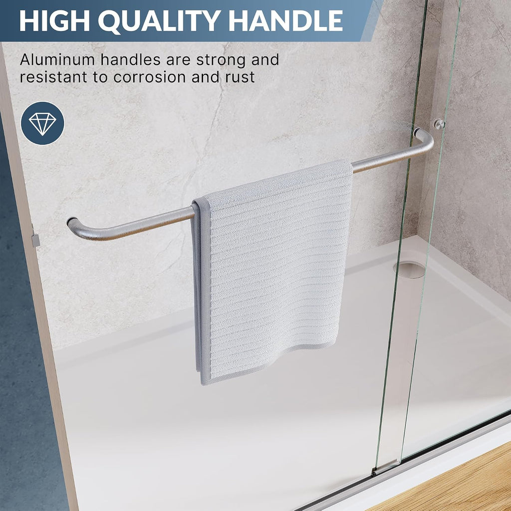 SUNNY SHOWER Bypass Sliding Shower Door Semi-Frameless Shower Enclosure 1/4'(6mm) Glass Sliding Bathroom Door, Brushed Nickel Finish, 48' W x 72' H