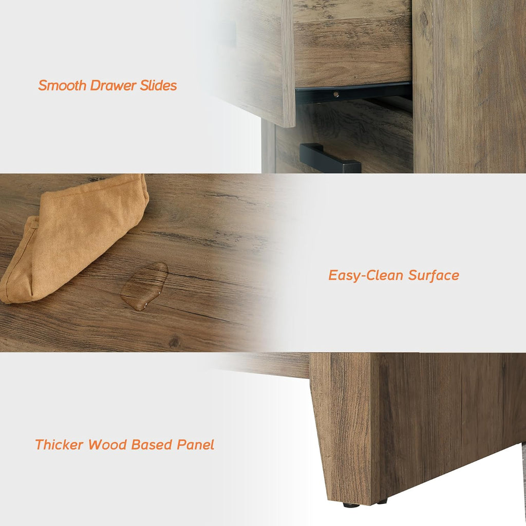 WAMPAT Farmhouse 3 Drawer Nightstand Set of 2, Large Wood Bedside Tables, 32' Wide End Tables with Storage for Bedroom, Hallway, Brown