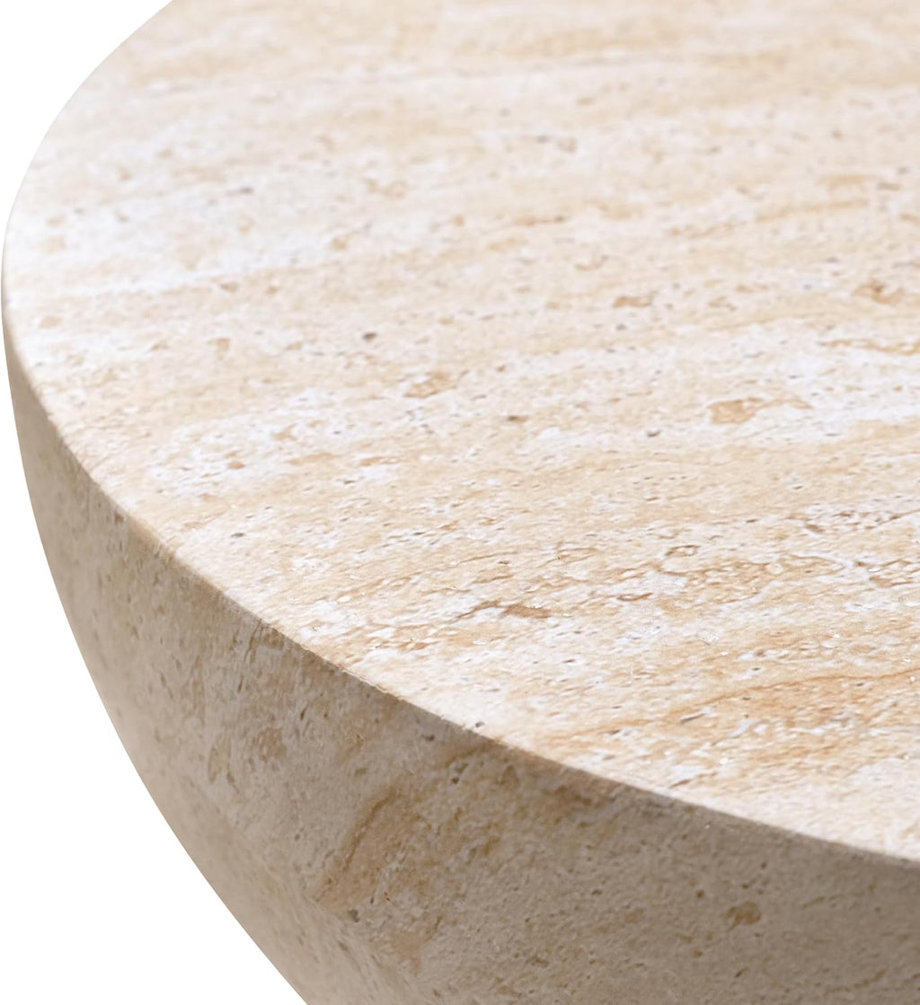 Empire Art Direct Double Hourglass Travertine Stone Finish Italian Design MgO Side Accent Table, Living Room, Bedroom & Office, 15.7x15.7 x18.5