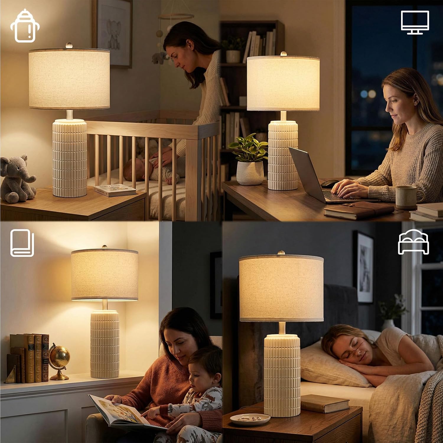 PoKat 23'' Dimmable Table Lamps with Remote for Living Room, Modern Stepless Adjustable Bedside Lamps Set of 2 for Bedroom, Nightstand Lamps for Office Nursery Desk Console Kids, White (No Battery)