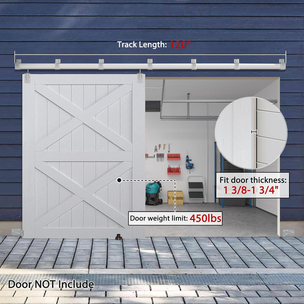 Exterior Barn Door Hardware, BARNSMITH 10FT Sliding Barn Doors Hardware Kit Heavy Duty Track for Indoor and Exterior Doors，Wall Mount Kit, Silver(NO Door, Hardware Only)