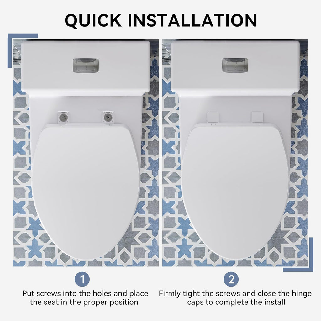 HOROW T0350W One-Piece Elongated Toilet, 17' ADA Chair Height, Dual Flush 0.8/1.28 GPF, MaP 1000g Powerful Flush, Soft-Close Seat, Skirted Design, Square Flush Button, 12' Rough-In, White