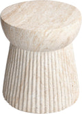 Empire Art Direct Fluted Travertine Stone Finish Italian Design MgO Side Accent Table, Living Room, Bedroom & Office, 14.6'x14.6'x17'