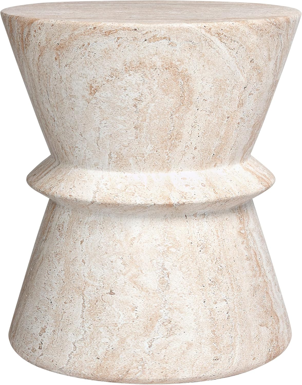 Empire Art Direct Hourglass Travertine Stone Finish Italian Design MgO Side Accent Table, Living Room, Bedroom & Office, 15.4'x15.4'x17.8'