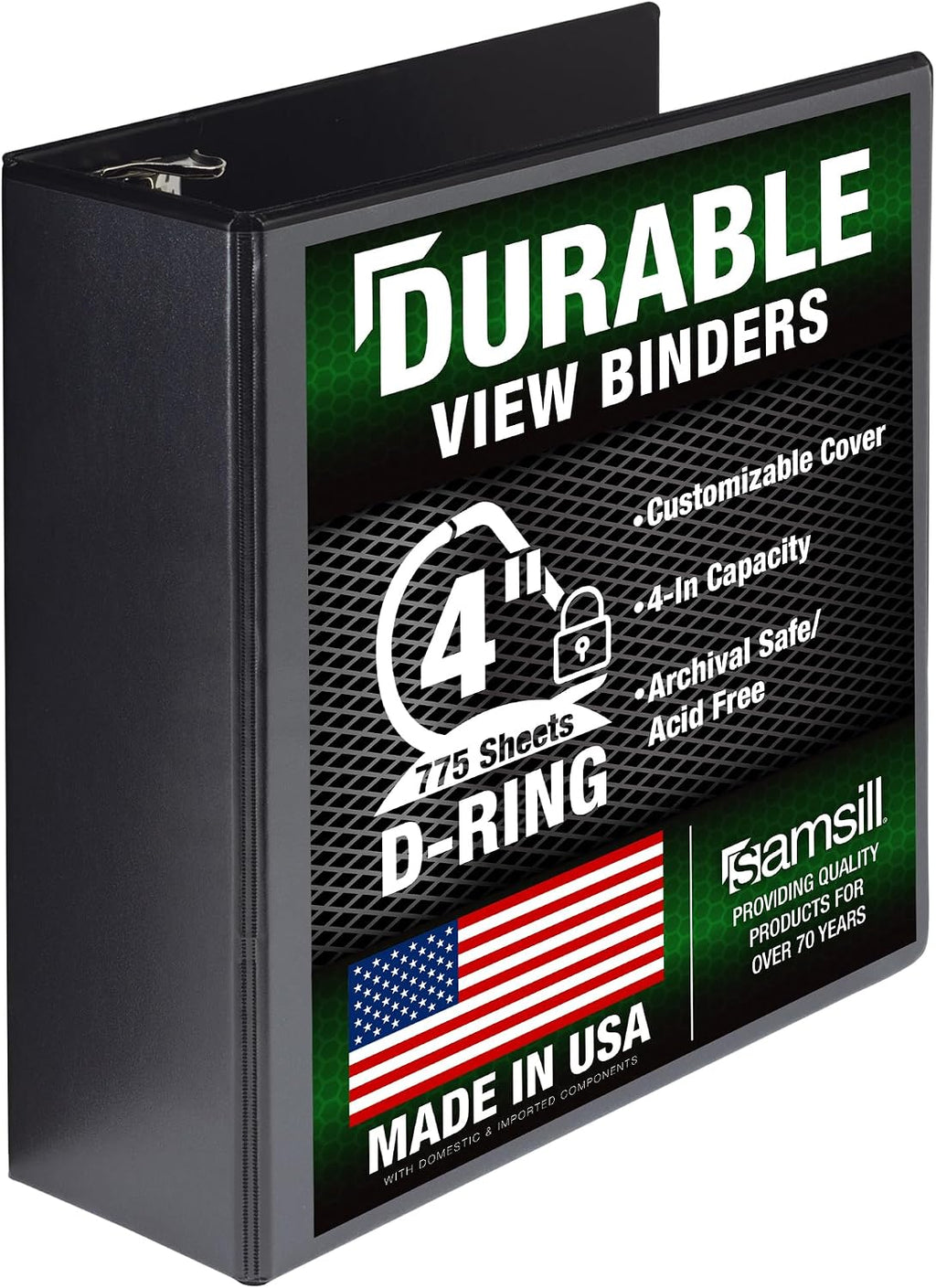 Samsill Durable 4 inch 3 Ring Binder, D Ring Binder, 100% Recycled Chipboard, Black, Pallet of 216 Binders in 36 Cartons