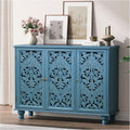 JOINICE Accent Cabinet with 3 Carved Doors, Distressed Blue Sideboard Buffet with Storage & Solid Wood Legs, 43' Vintage Console Table for Living Room, Entryway, Coffee Bar, Hallway