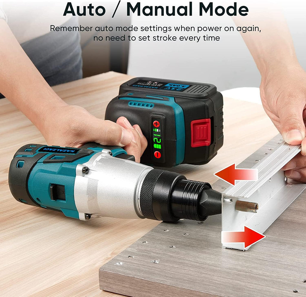 2-IN-1 Cordless Rivet/Rivet Nut Gun Electric Rivet Nut Tool For Nuts(10/24', 1/4', 5/16', 3/8'), Battery Powered Pop Rivet Gun for Rivets(1/8'', 5/32'', 3/16'), Auto/Manual, Memory Mode, 5.0Ah Battery