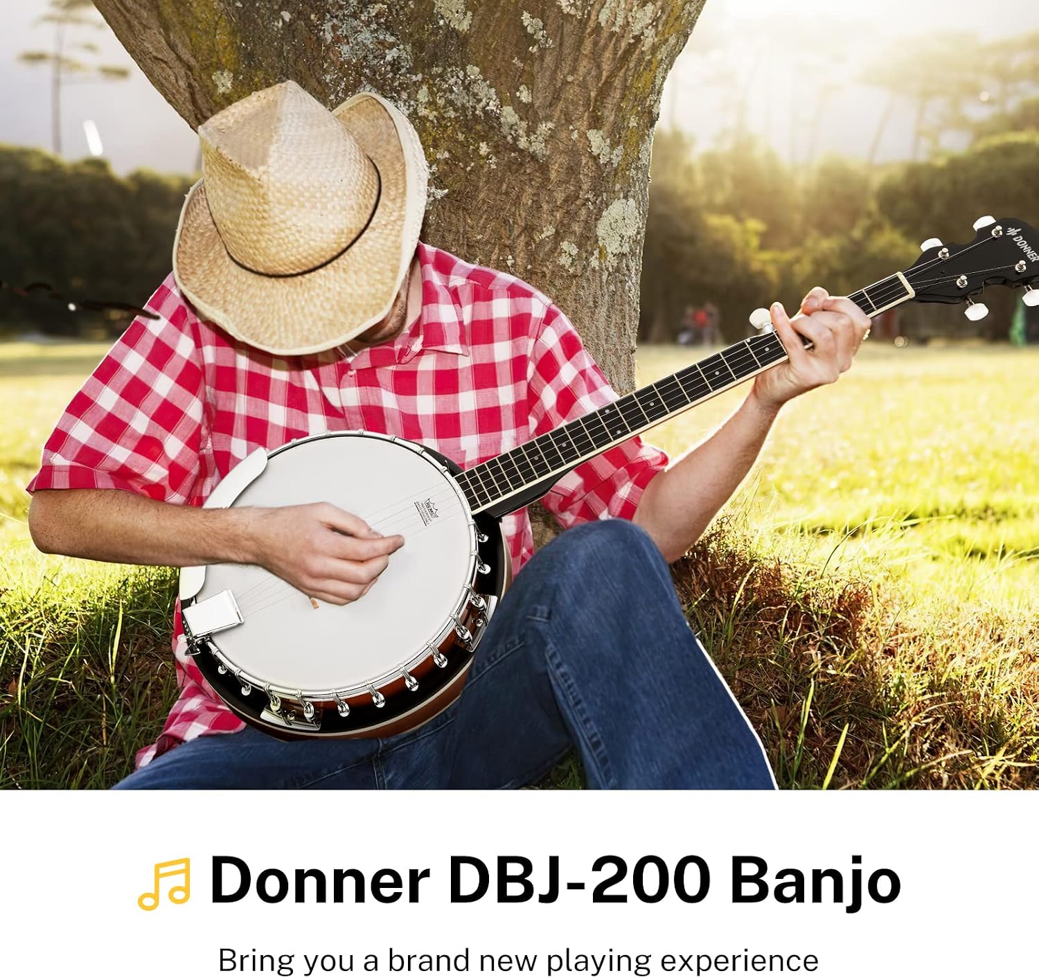 Donner Banjo Full Size 5 String Tenor Banjolele Guitar with Banjo Kit Tuner Gig Bag, Stringed Musical Instruments for Adult Beginner，DBJ-200