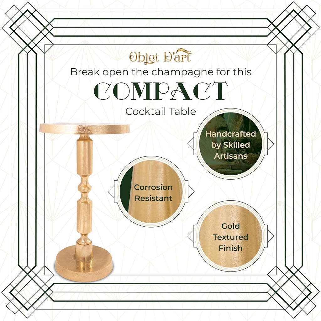 OBJET D'ART Small Round Gold End Tables, Rhodes, 21'' Height, Vintage Metal Accent, Side, Pedestal, Coctail and Drink Tables for Living Room and Small Spaces