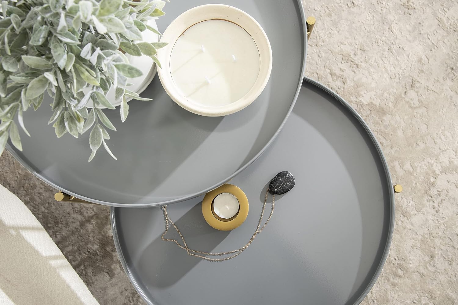 Kate and Laurel Ulani Modern Nesting Side Table, Set of 2, Gray and Gold, Sophisticated Glam End Tables for Storage and Display
