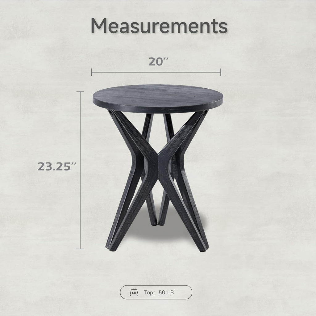Pedestal Farmhouse End Table Set of 2, Distressed Top with Tripod Base Bedside Table for Living Room, Modern, Boho Decor, Round (2-Pack, Distressed Black)