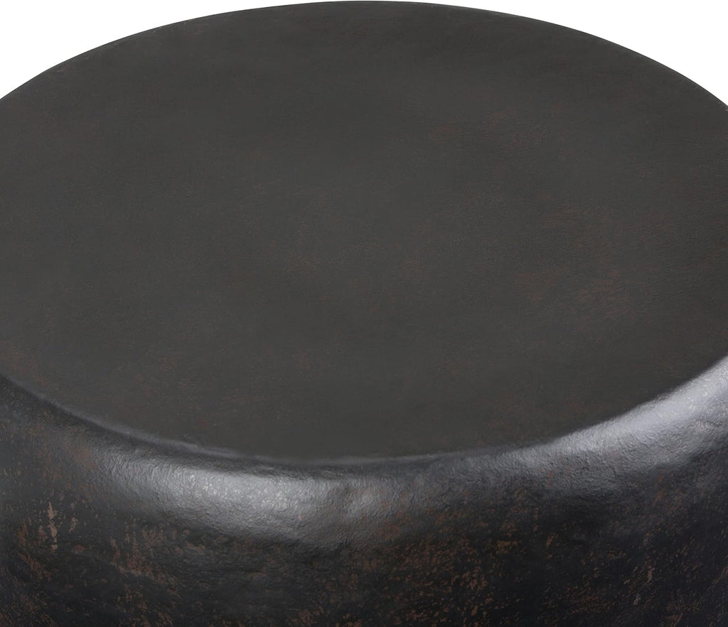 SIMPLIHOME Garvy Metal Side Table - 22 inch Wide Solid Metal Round Drum Accent Table in Rustic Bronze, Industrial Living Room Center Table or End Table with Textured Finish, Assembled