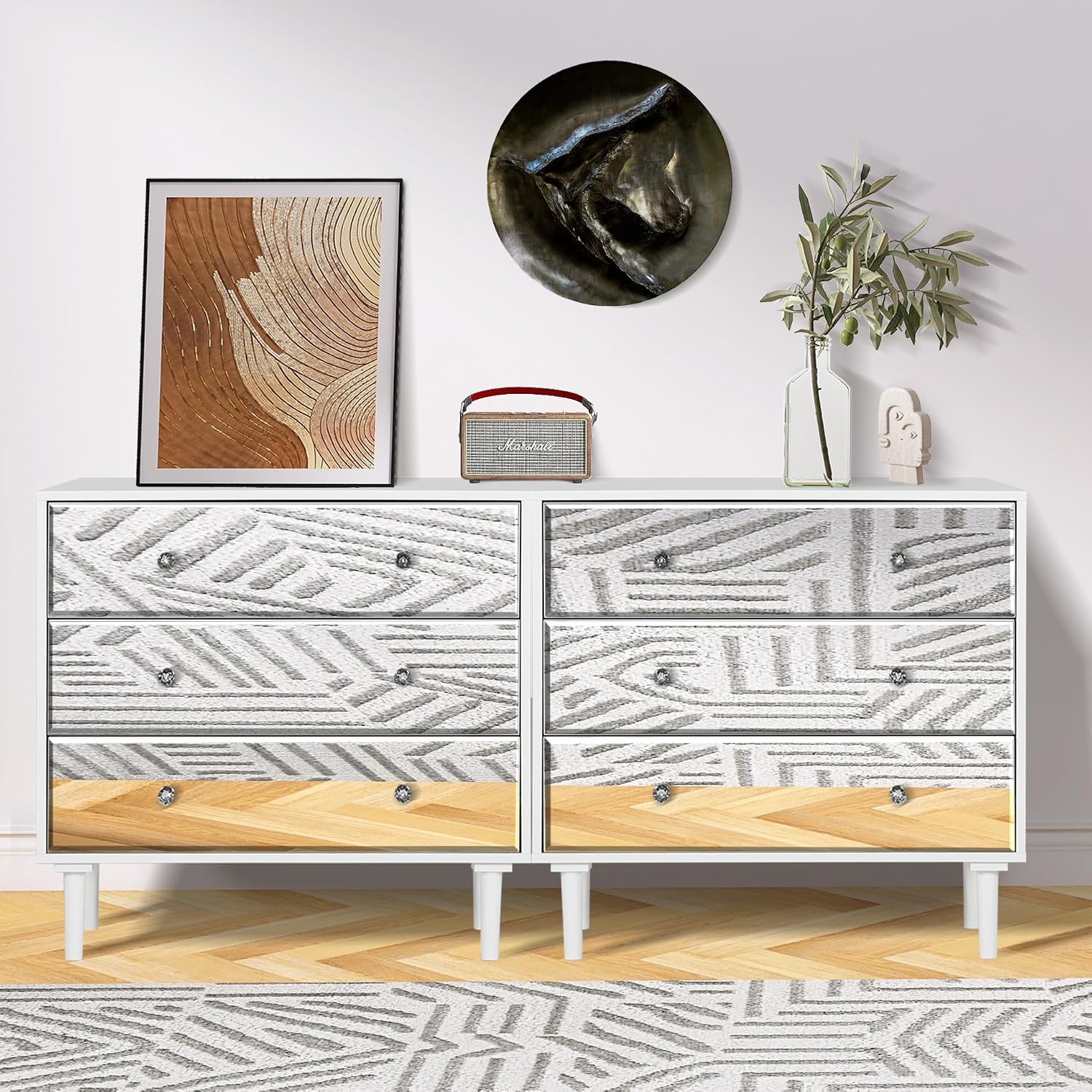 STHOUYN White Nightstand Set of 2 with 3 Drawers, Mirrored Bed Side Tables Bedroom, Modern Bedside Table Set of 2 with Storage, Decorative Night Stand for Living Room(White)