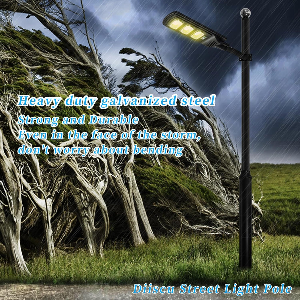 Street Light Pole 10ft Tall, Black Outdoor Galvanized Heavy-duty Metal Solar Street Lamp Post, Suitable for Outdoor Street and Courtyard Lighting Fixtures with Mounting Rebar Cage (10 FT 114+76mm)