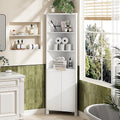 VINGLI Tall Corner Cabinet with Fluted Doors, 68' White Corner Storage Cabinet with Adjustable Shelves, Freestanding Wood Corner Bookshelf for Bathroom, Living Room & Kitchen, Space-Saving