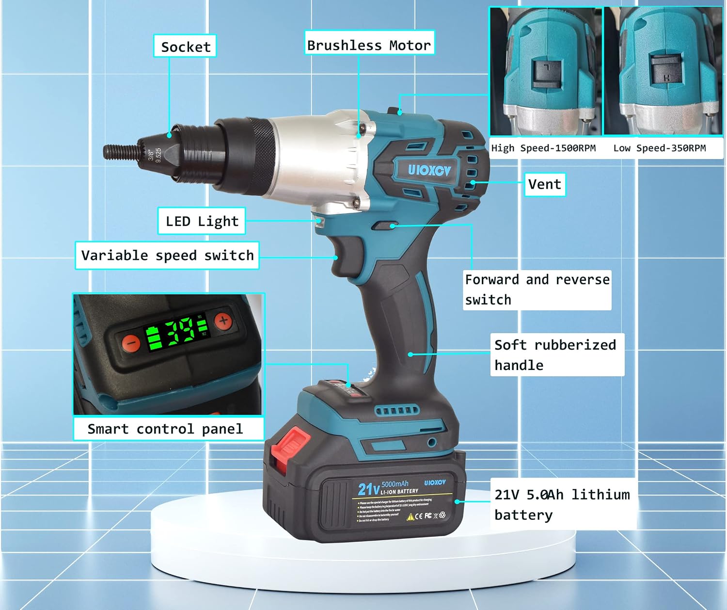 2-in-1 Electric Rivet Nut Gun for Rivets(1/8'', 5/32'', 3/16') & Rivet Nuts (1/4',5/16',3/8') with 2 Battery, Cordless Pop Rivet Insert Installation Tool