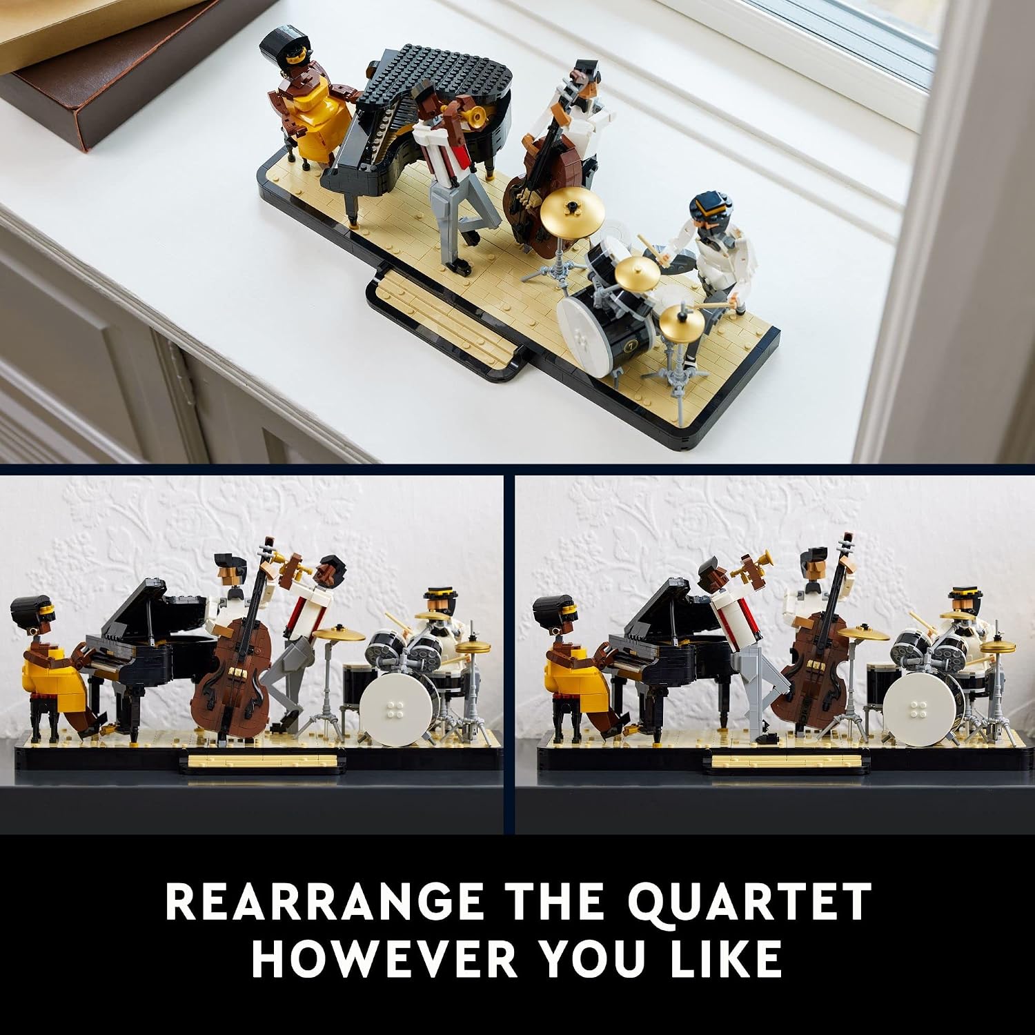 LEGO Ideas Jazz Quartet 21334 Building Blocks - Featuring Buildable Stage with 4 Band Musician Figures, Includes Piano, Double Bass, Trumpet, and Drum Kit Instruments, Great Home Display for Adults